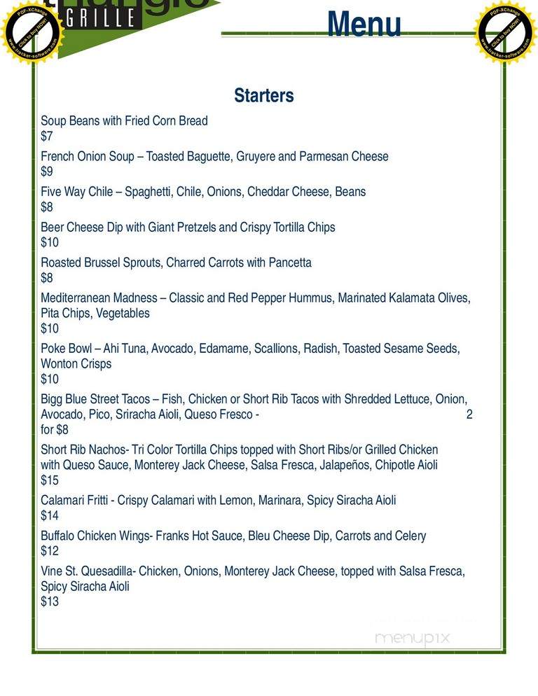 Triangle Grille - Lexington, KY menu_pic
