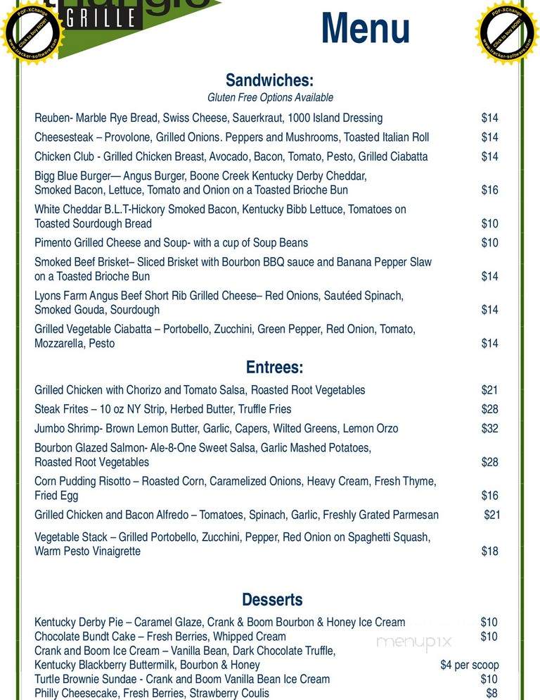 Triangle Grille - Lexington, KY menu_pic