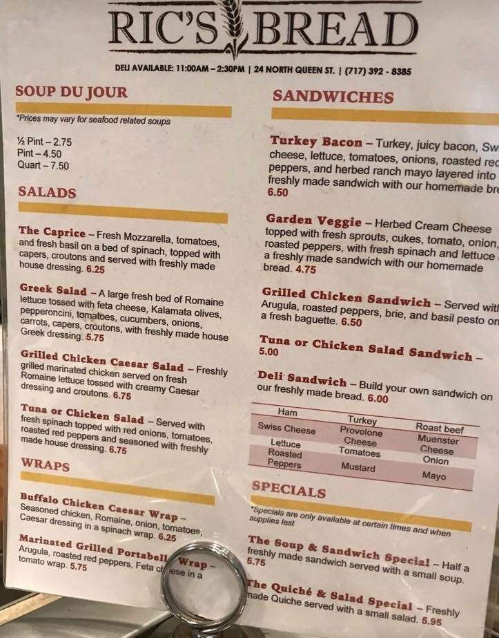 Ric's Bread - Lancaster, PA menu_pic