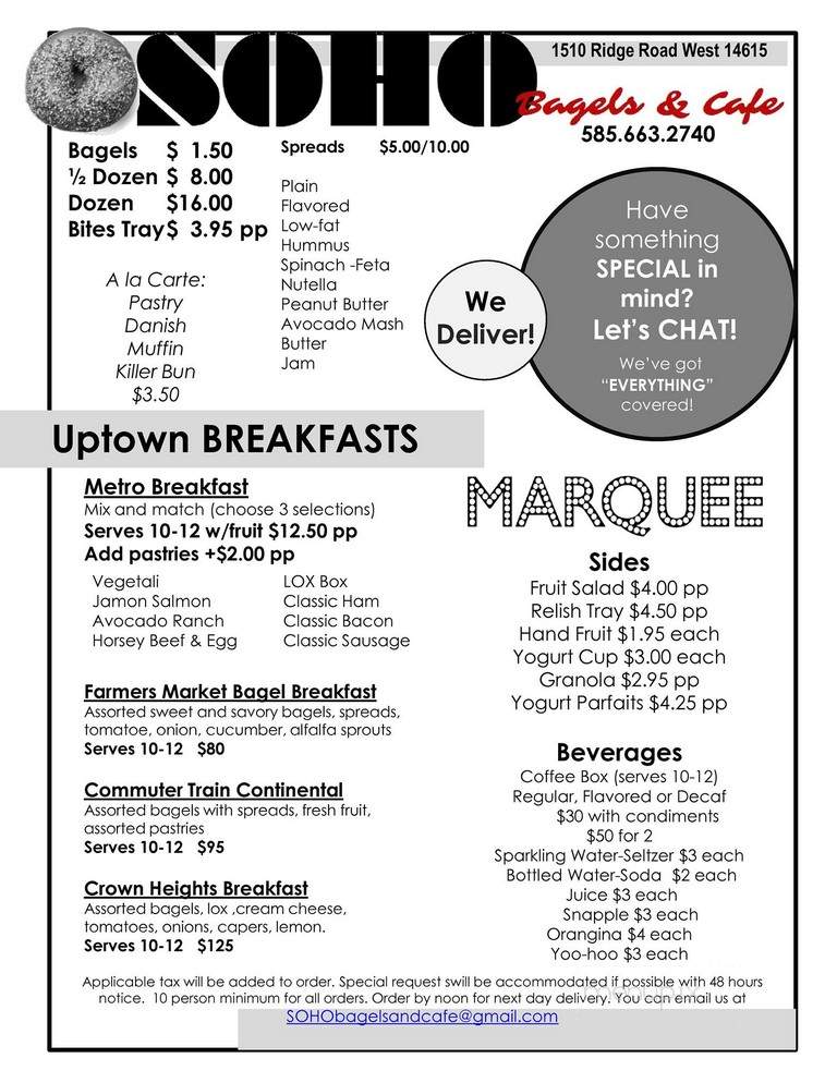 Soho Bagel Cafe - Rochester, NY menu_pic