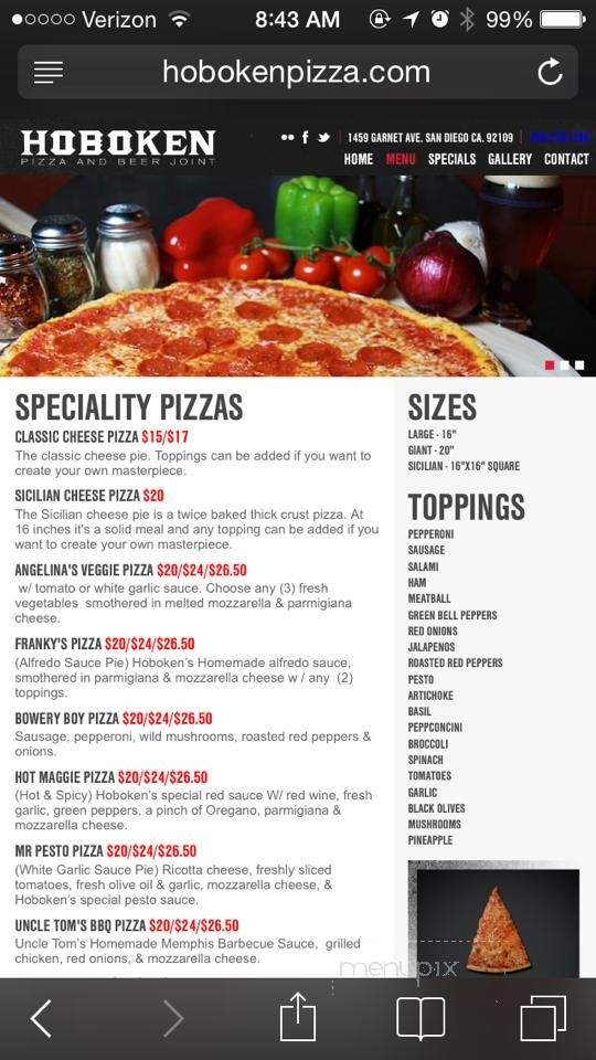 Hoboken Pizza & Beer - San Diego, CA menu_pic