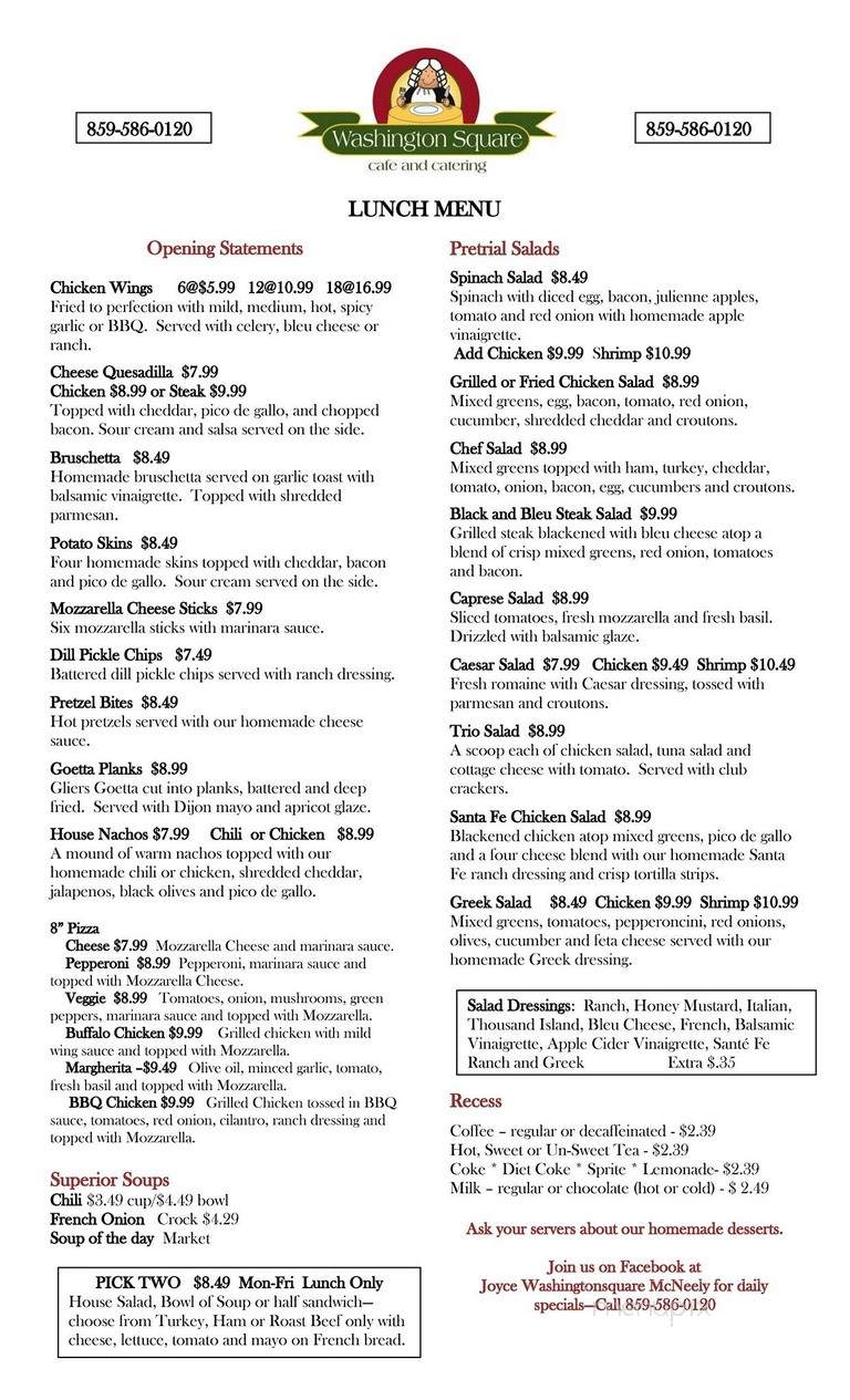 Washington Cafe - Washington, DC menu_pic