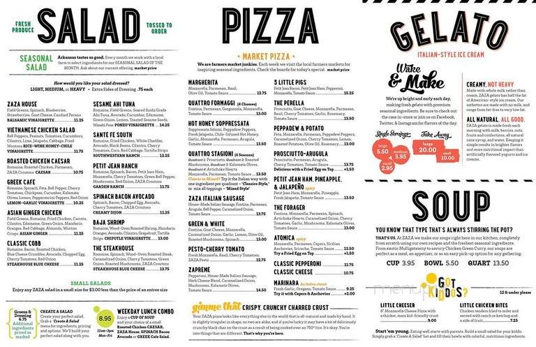 Zaza Fine Salad Wood-Oven Pizza Co. - Conway, AR menu_pic
