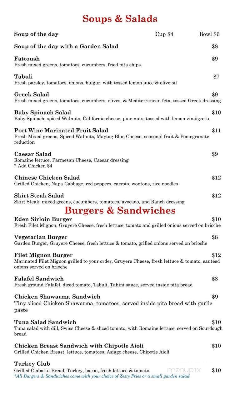 Eden Garden Bar Grill - Pasadena, CA menu_pic