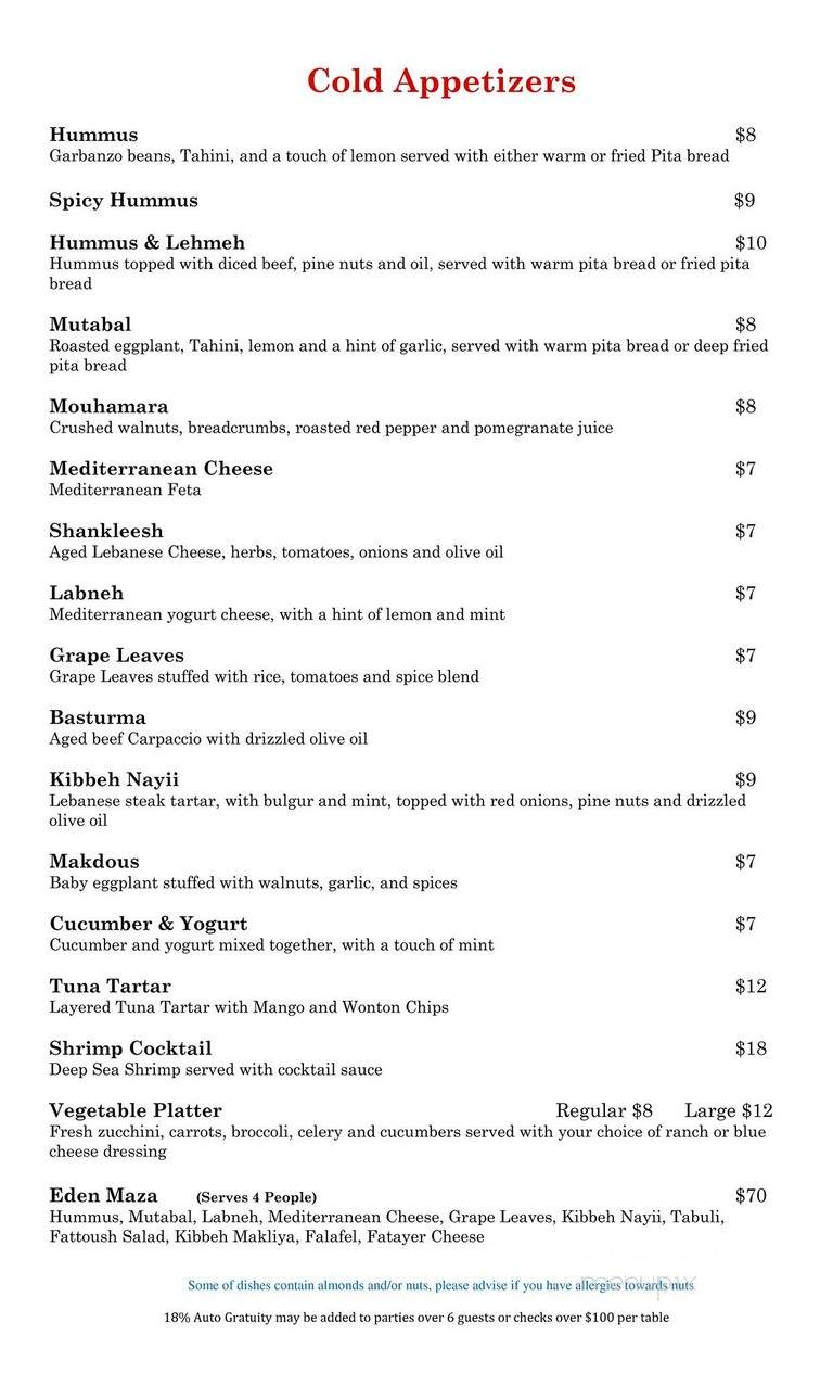 Eden Garden Bar Grill - Pasadena, CA menu_pic