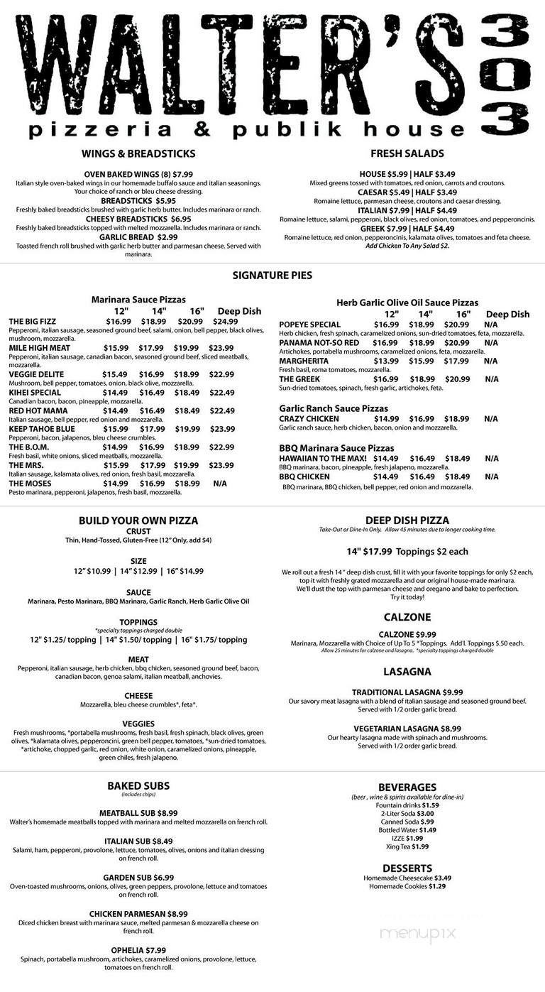Walter's Pizzeria - Denver, CO menu_pic