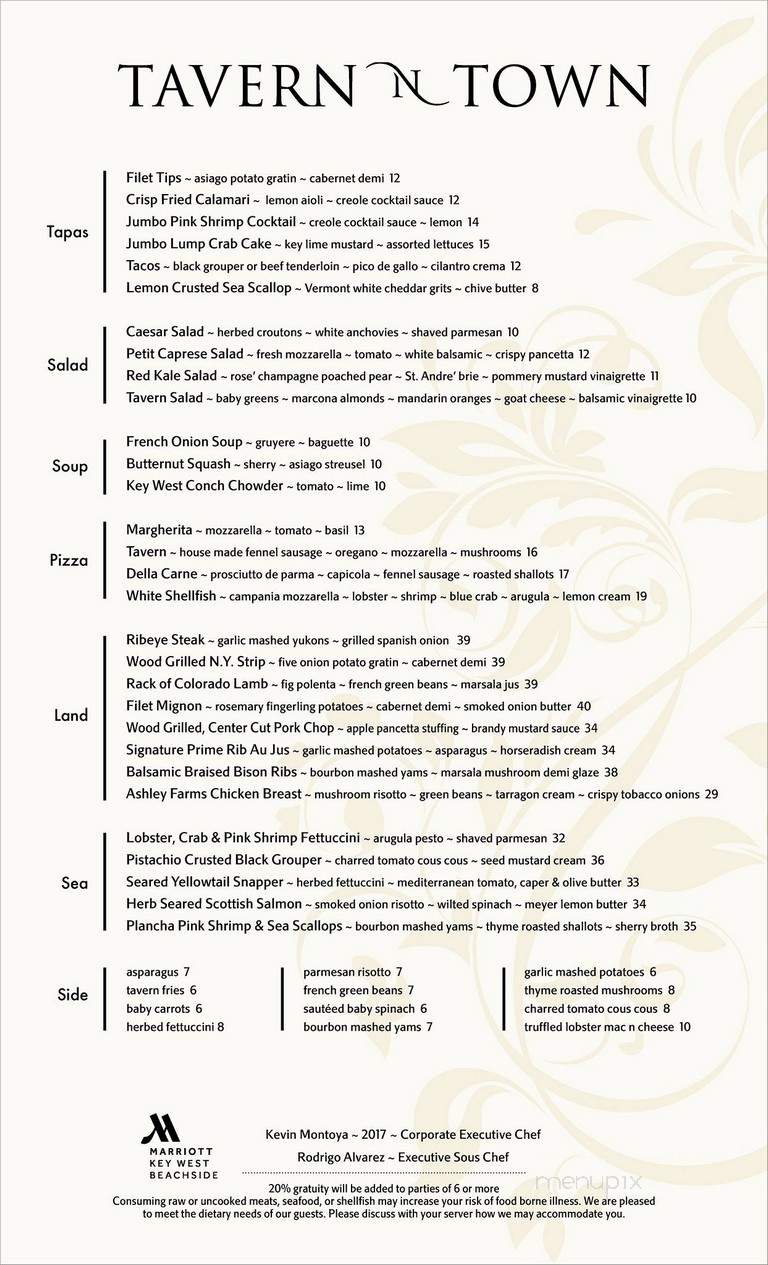Tavern N' Town at Key West Marriott Beachside - Key West, FL menu_pic