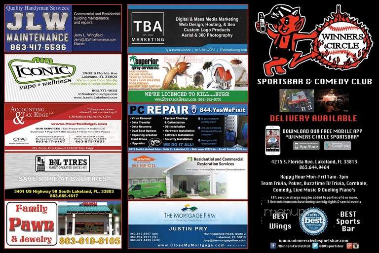 Winners Circle Sports Bar Grill - Lakeland, FL menu_pic