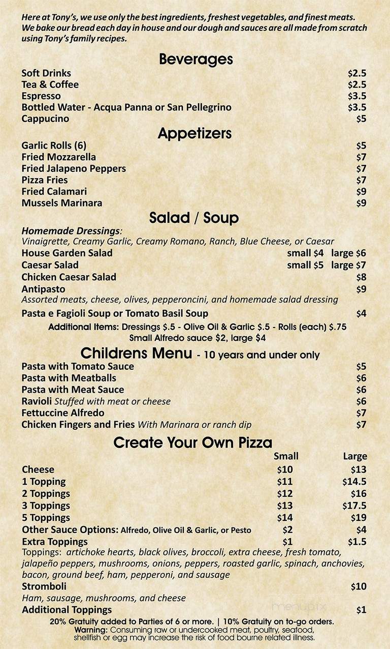 Tony,S Italian Restoraunt Pizza - Dalton, GA menu_pic