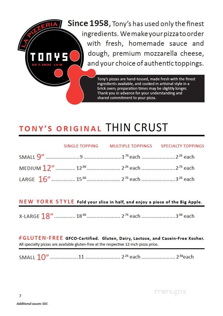 Tony's La Pizzeria - Cedar Falls, IA menu_pic