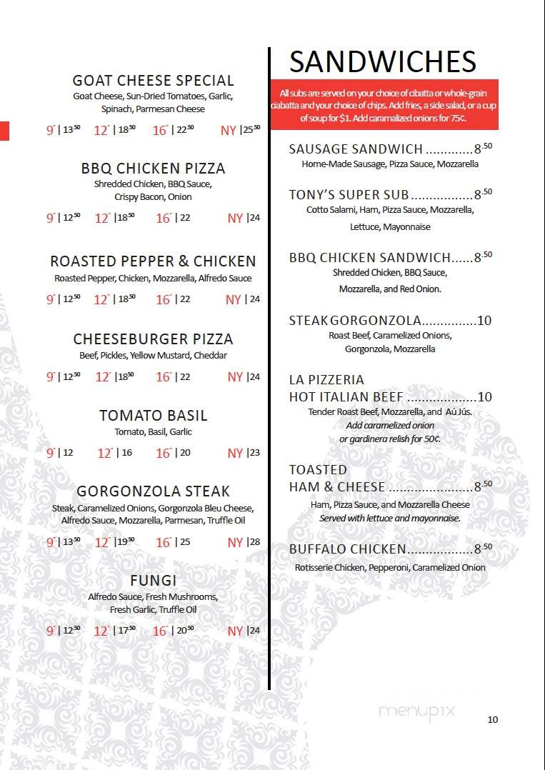 Tony's La Pizzeria - Cedar Falls, IA menu_pic