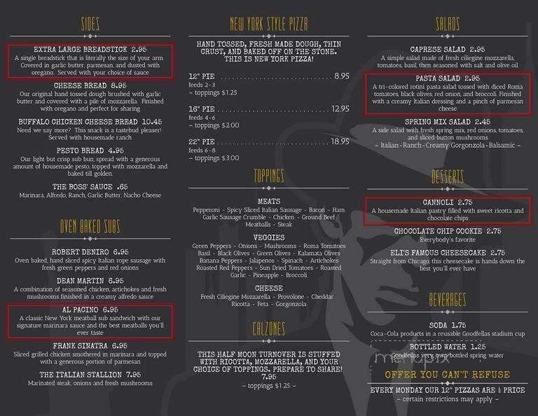 Goodfellas in Two Keys - Lexington, KY menu_pic