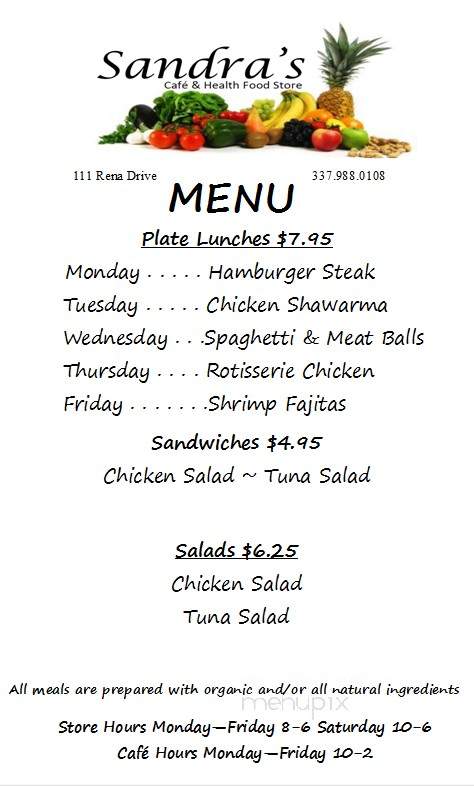 Sandras Cafe Health Food - Lafayette, LA menu_pic