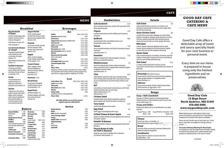 Good Day Cafe - North Andover, MA menu_pic