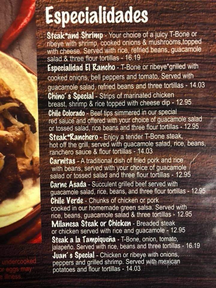 El Ranchero - Petoskey, MI menu_pic