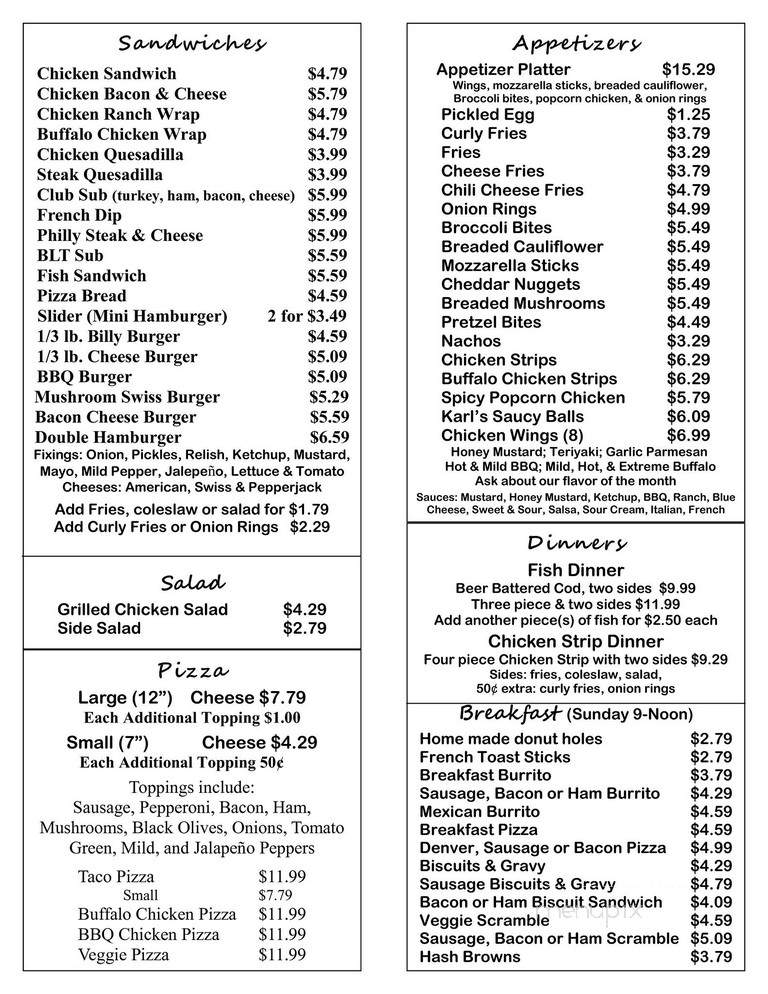 Miller's Recreation - Laurium, MI menu_pic