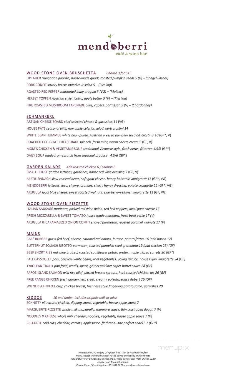 Mendoberri Cafe and Wine Bar - Mendota Heights, MN menu_pic