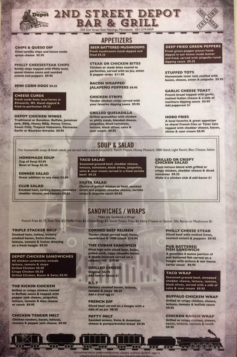 2nd Street Depot Bar and Grill - Hastings, MN menu_pic