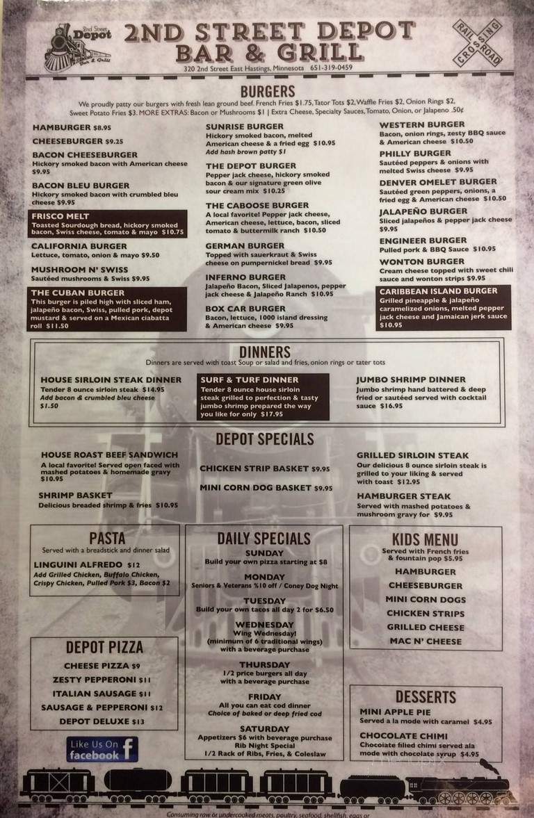 2nd Street Depot Bar and Grill - Hastings, MN menu_pic