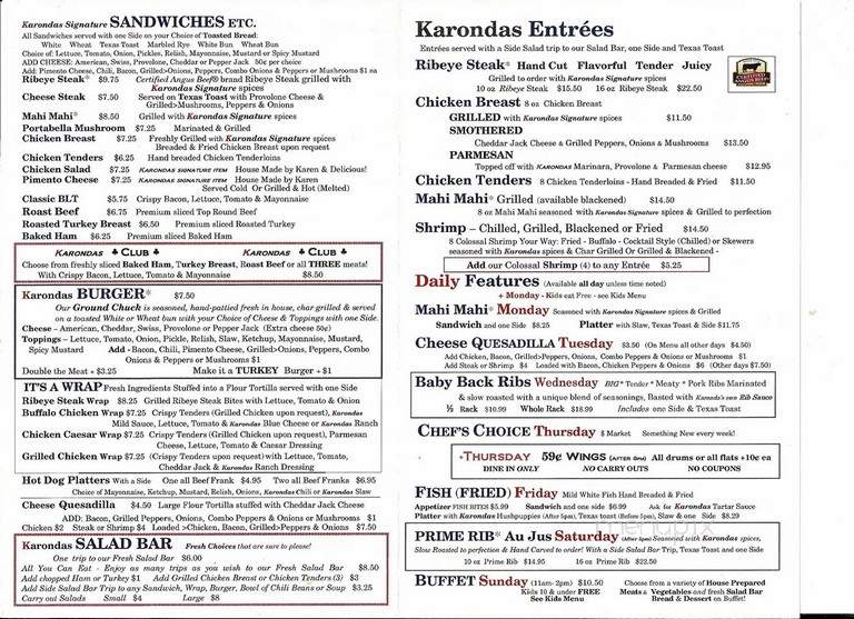 Karonda's Sports Bar Grill - Greensboro, NC menu_pic