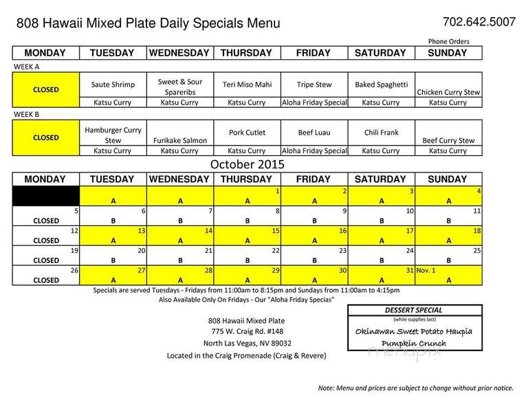 808 Hawaii Mixed Plate - North Las Vegas, NV menu_pic
