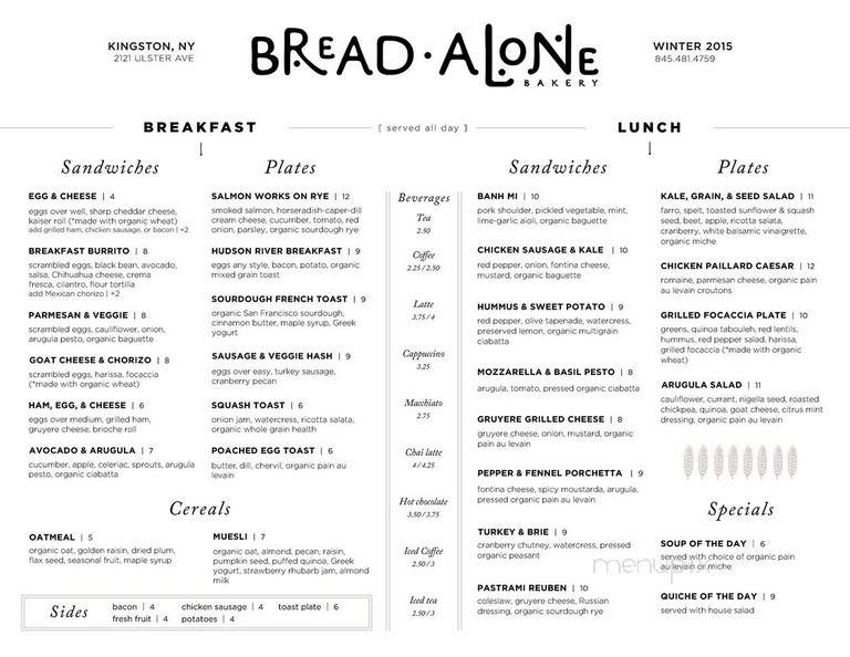 Bread Alone Bakery and Cafe - Boiceville, NY menu_pic