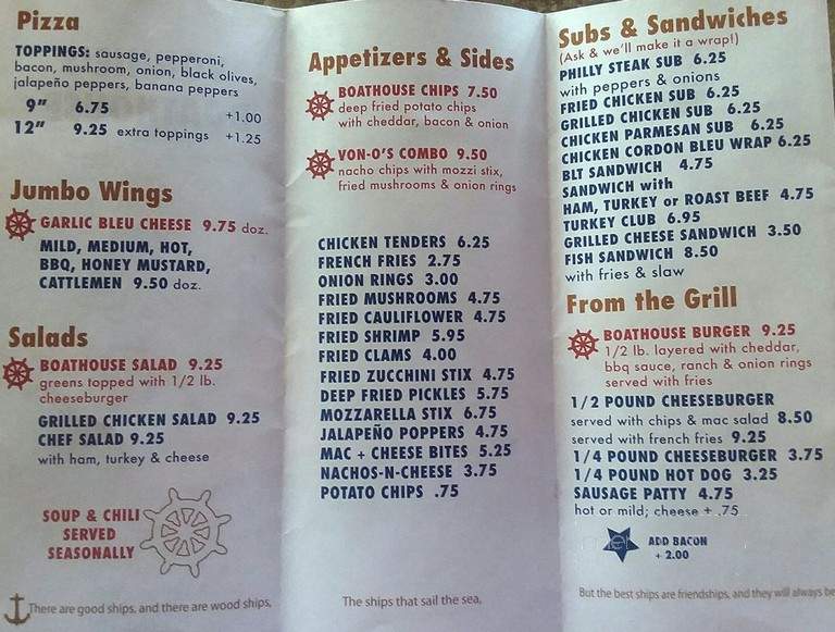 Vonnie's Boathouse Bar And Grille - Geneva, NY menu_pic