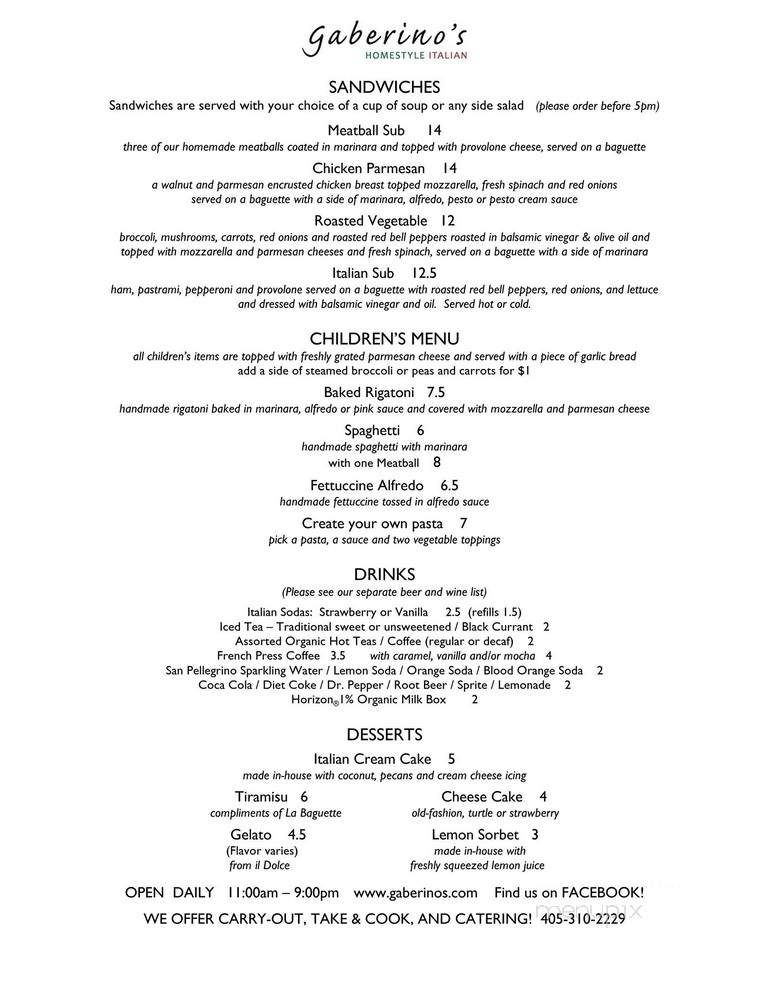 Gaberino's Homestyle Italian - Norman, OK menu_pic