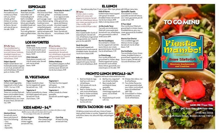 Fiesta Mambo! Mexican Restaurant Cantina - Broken Arrow, OK menu_pic