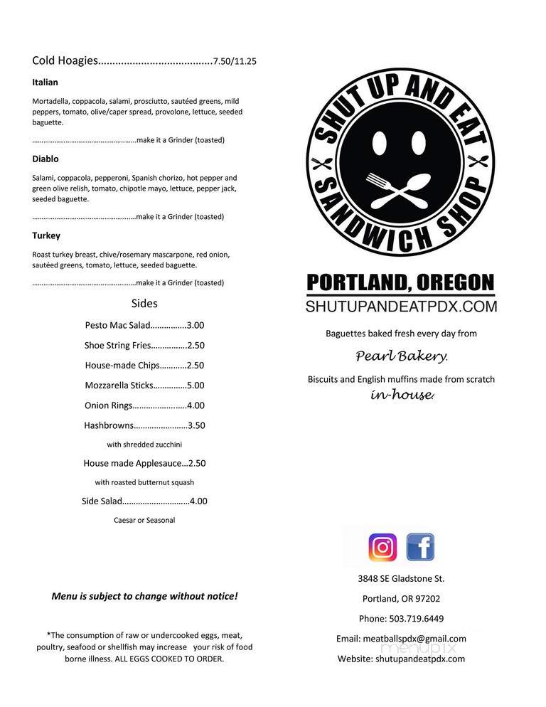 Shut Up and Eat - Portland, OR menu_pic