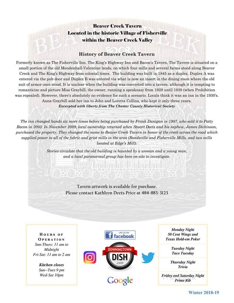Beaver Creek Tavern - Downingtown, PA menu_pic