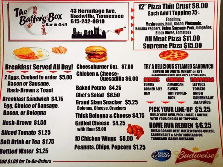 Batter's Box Bar Grill - Nashville, TN menu_pic