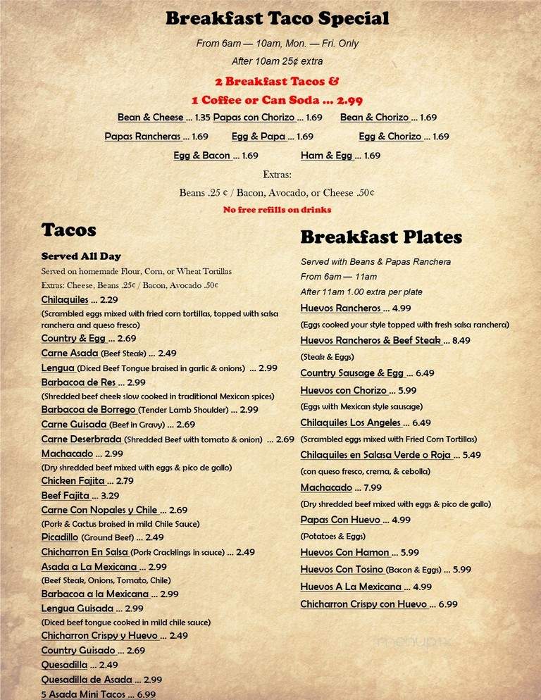 Los Angeles - San Antonio, TX menu_pic