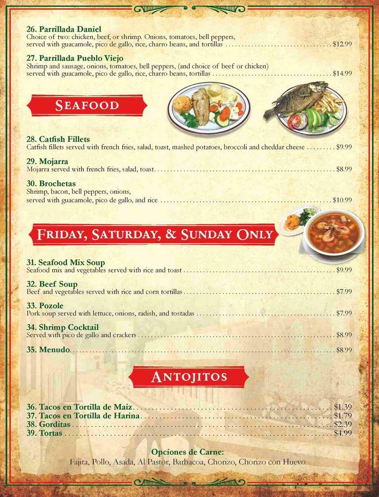 Pueblo Viejo - Nacogdoches, TX menu_pic