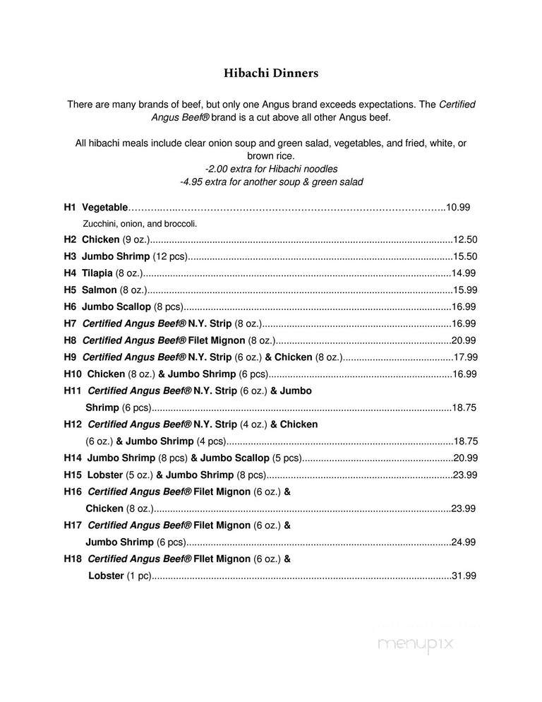 Shogun Japanese Steakhouse, Habachi Sushi - Farmville, VA menu_pic