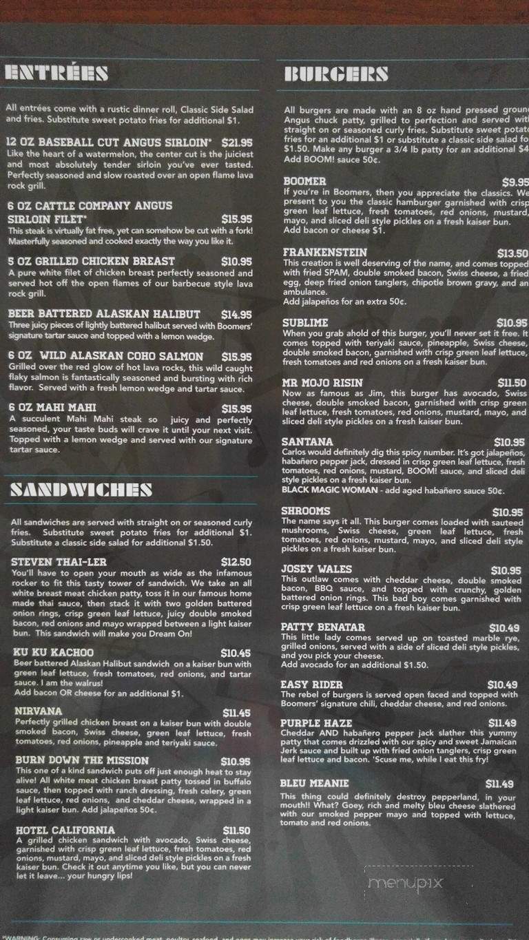 Boomers - Greenacres, WA menu_pic