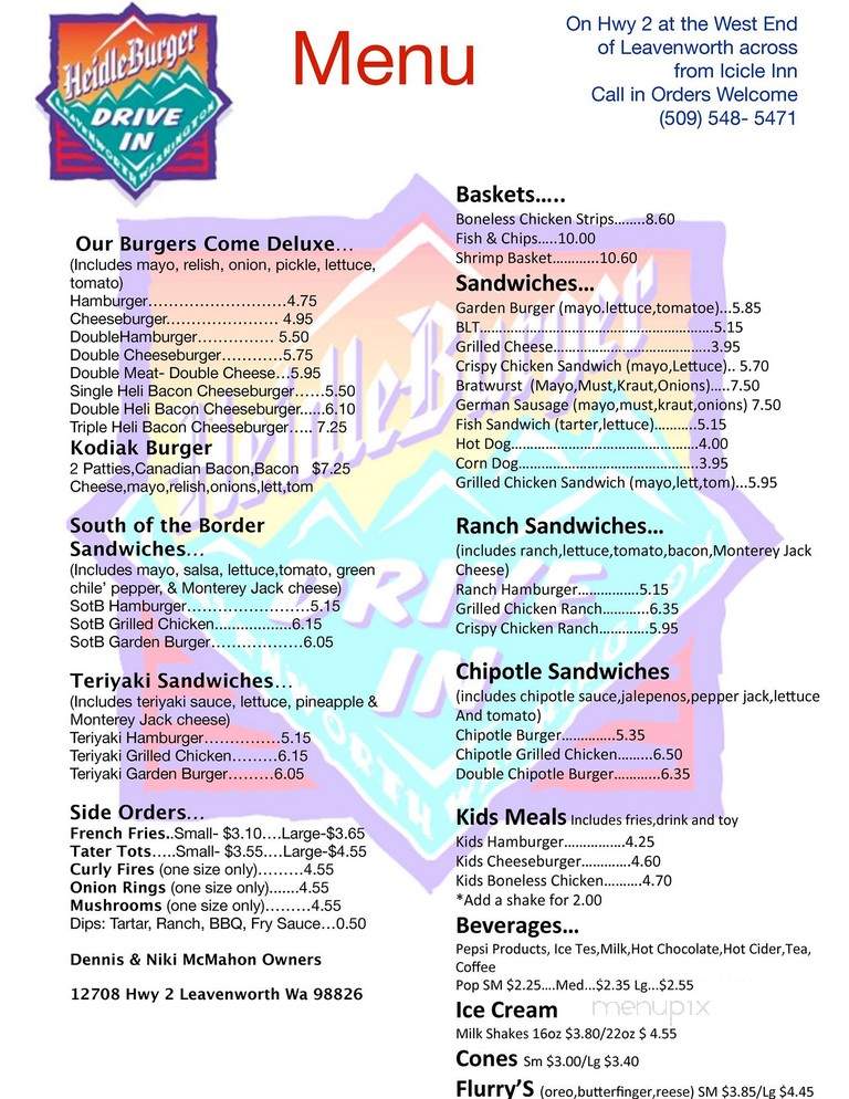 Heidleburger Drive In - Leavenworth, WA menu_pic