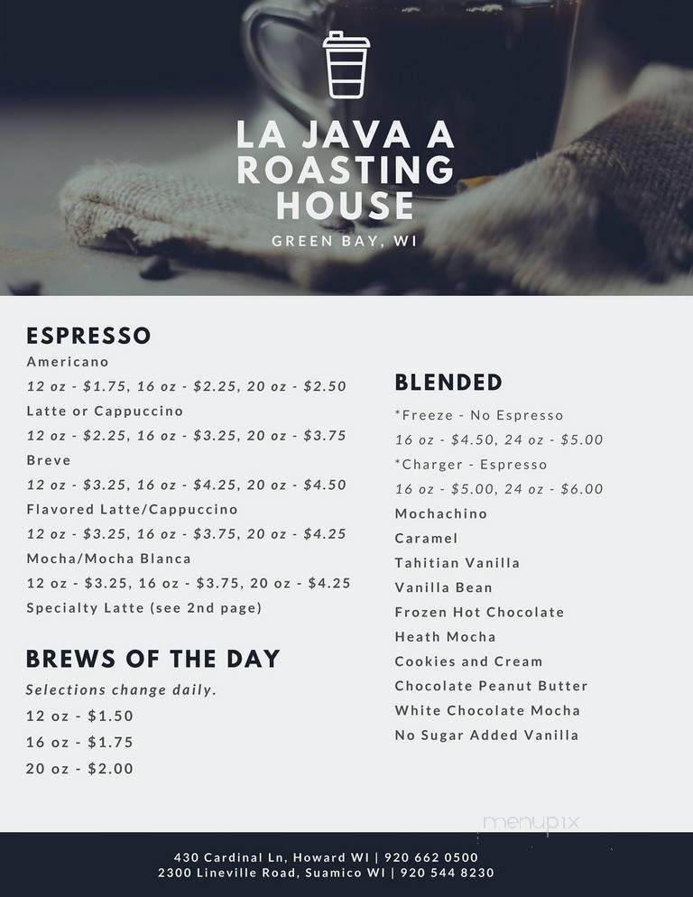 La Java Roasting House - Green Bay, WI menu_pic