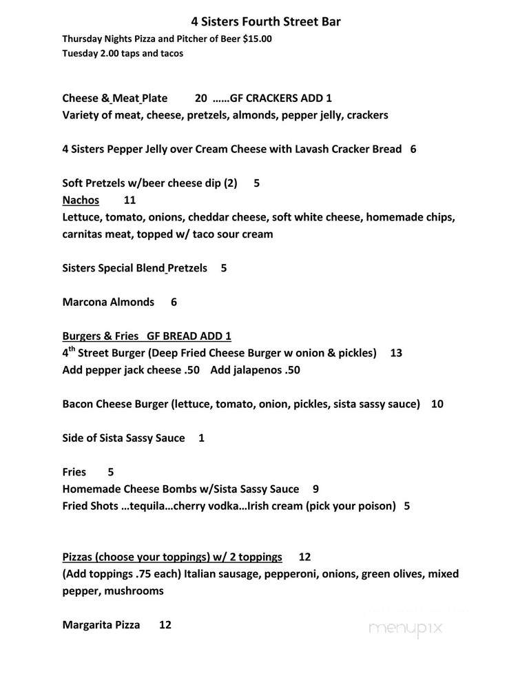 4 Sisters - La Crosse, WI menu_pic