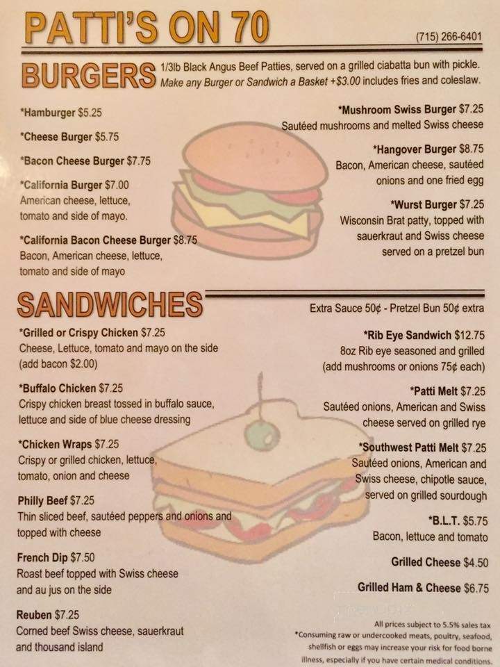 Patti's on 70 - Winter, WI menu_pic