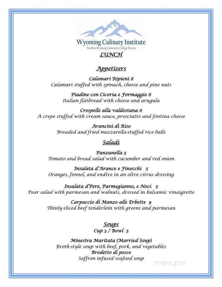 Wyoming culinary institute - Sheridan, WY menu_pic