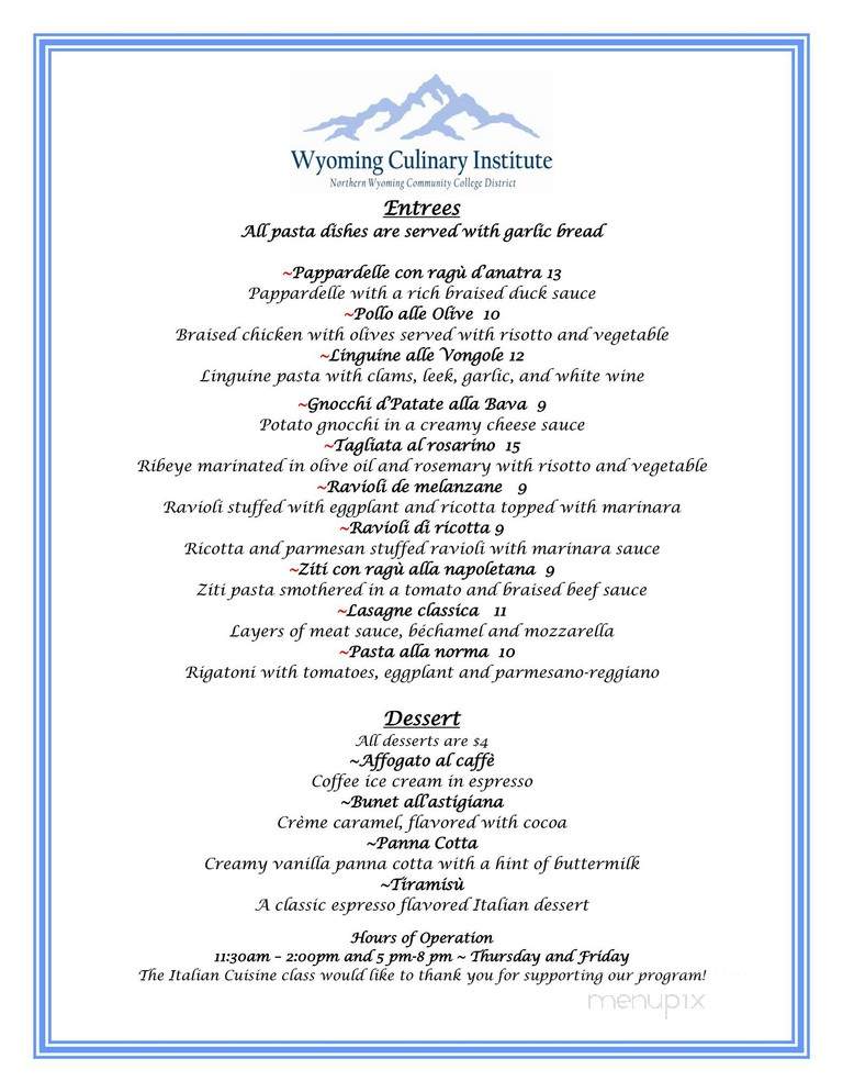 Wyoming culinary institute - Sheridan, WY menu_pic