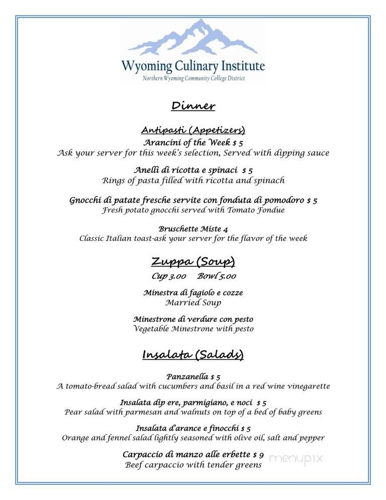 Wyoming culinary institute - Sheridan, WY menu_pic