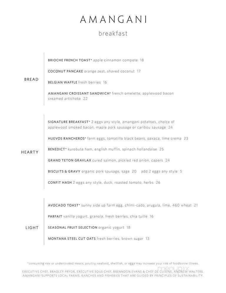 Amangani Grill - Jackson, WY menu_pic
