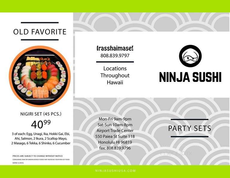 Ninja Sushi - Honolulu, HI menu_pic