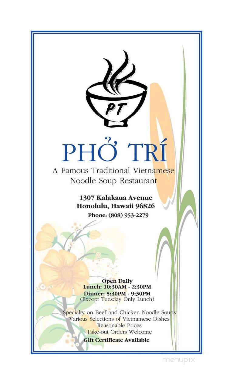 Pho Tri Vietnamese Restaurant - Honolulu, HI menu_pic