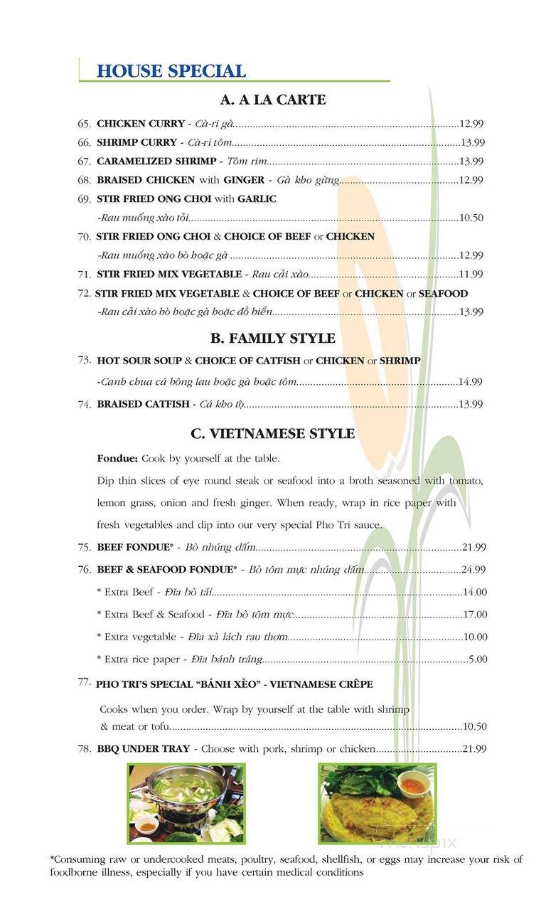 Pho Tri Vietnamese Restaurant - Honolulu, HI menu_pic