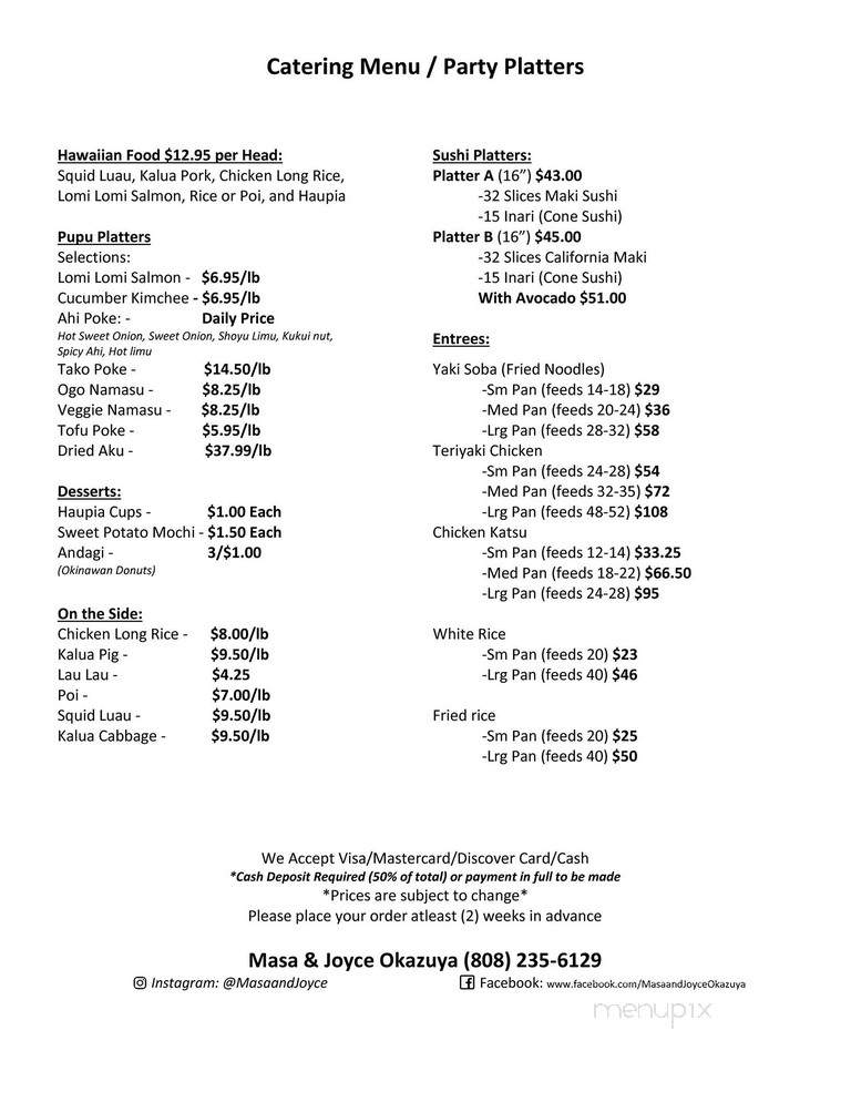 Masa & Joyce - Kaneohe, HI menu_pic