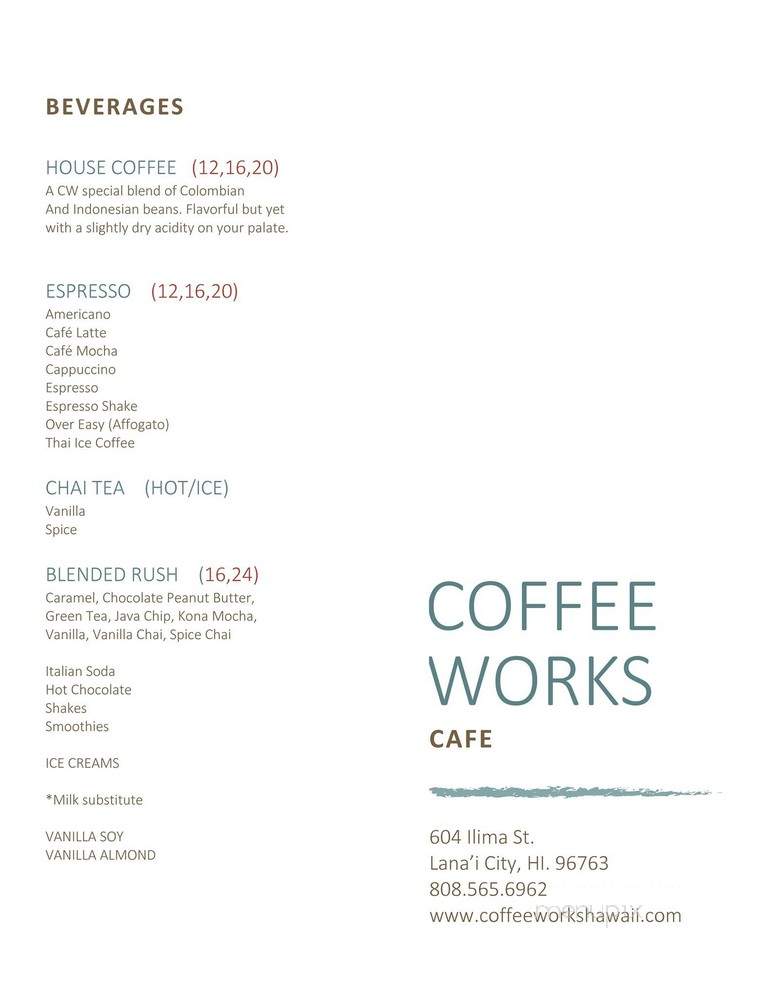 Coffee Works - Lanai City, HI menu_pic