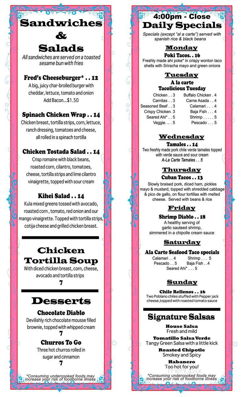 Fred's - Kihei, HI menu_pic